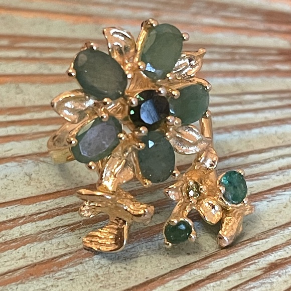 Natural Emerald and Chrome diopside ring sterling silver  gold plated - Picture 6 of 9